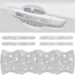 Mandark 8PCS Bling Car Door Handle Protector, Crystal Rhinestone Vehicle Door Bowl Protective Sticker, Glitter Anti-Scratch Auto Decor Decals Accessories, Universal for SUV, Sedan, Truck (White)