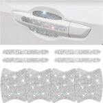 Mandark 8PCS Bling Car Door Handle Protector, Crystal Rhinestone Vehicle Door Bowl Protective Sticker, Glitter Anti-Scratch Auto Decor Decals Accessories, Universal for SUV, Sedan, Truck (White)