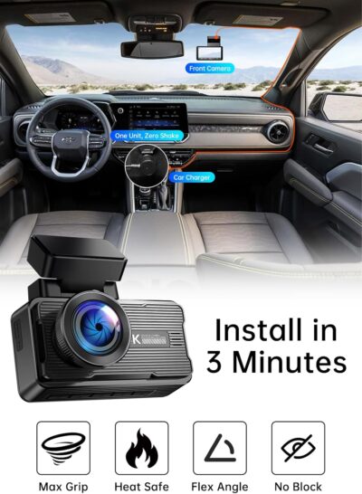 JOMISE 4K Dash Cam Front and Rear with 5Ghz WiFi GPS, Dual Dashcam with 64GB Card, 3" Screen, Night Vision, 24H Parking Mode – Reliable Dash Camera for Family Cars, Rideshare Drivers, and Trucks - Image 6
