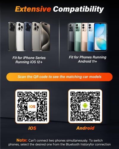 2026 Wireless CarPlay & Android Auto Adapter, One-Click Switch, 3s Auto Reconnect, A9 Chip, Bluetooth 6.0, 5.8GHz WiFi, Plug & Play, with USB-C & Right-Angle Cables - Image 9