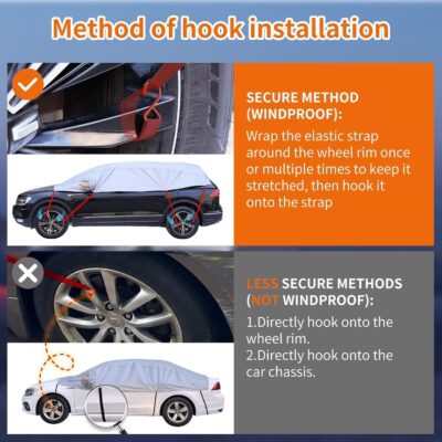 Half Car Cover Top, Windshield & Sunroof Cover for Ice and Snow with Cotton Liner, Car Cover Waterproof All Weather for Snow, Sun, Rain, Dust, UV Protection Fit Sedan Universal - Image 6