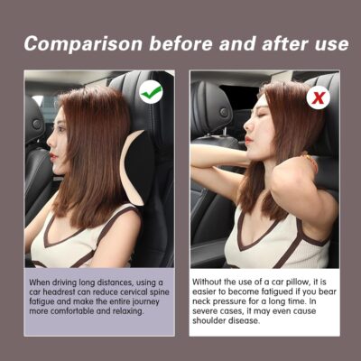 SPRFUFLY Make Restful Car Headrest Pillow, Car Pillow for Driving with Adjustable Strap, Breathable Removable Cover & Ergonomic Design - Softness Travel Car Neck Support Pillow(Beige, 1PC) - Image 5