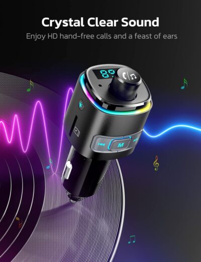 Nulaxy Bluetooth FM Transmitter, QC3.0 Fast Charge Bluetooth Car Adapter, Wireless Radio Car Kit with 7 Color LED Backlit, USB Flash Drive, microSD Card, Glossy Black - Image 5