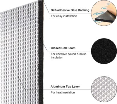 Abahub Sound Deadening 236 mil 16 sqft Heat Shield Automotive Insulation Roll - Car Sound Deadening Material Hood Insulation Pad, Firewall 59"x39" - Image 2