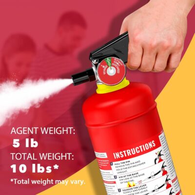 Ougist ABC Dry Powder Fire Extinguisher, 5 lb – 2-A:10-B：C Rated for Home, Office & Vehicle, Quick Release, Easy-Grip Handle, Ideal for Electrical & Grease Fires, Car Extinguisher, Model FF2KG - Image 2