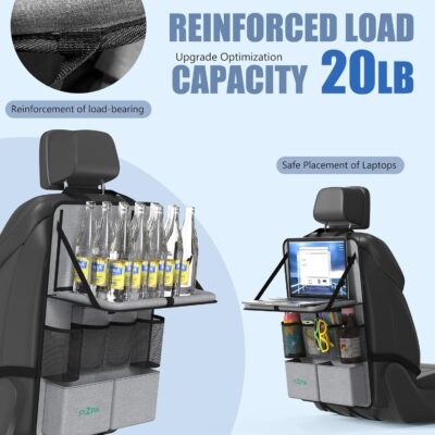 Car Backseat Organizer with Tablet Holder,11 Storage Pockets with Foldable Food Tray, Protector Kick Mats for Kids, Travel Accessories Organizer (Gray, 2Pack with Food Tray) - Image 3
