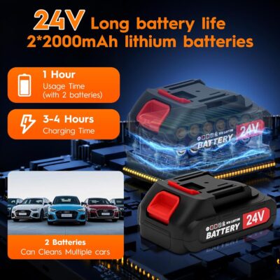 Cordless Pressure Washer, 6-in-1 Nozzle Portable Battery Powered Pressure Washer Handheld with 2 Battery Powered, 18bar Portable High Pressure Cordless Power Washer for Car/Floor/Patio Cleaning(black) - Image 3