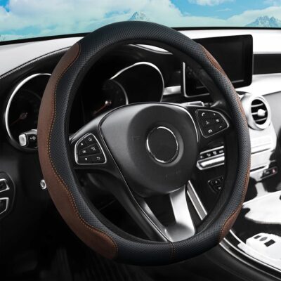 zipelo 14.5"-15" Car Steering Wheel Cover, Auto Interior Wheel Protector with Durable Soft Breathable Anti-Slip Linging Leather, Universal for Vehicles Trucks SUVs Accessories for Men Women (Coffee) - Image 5