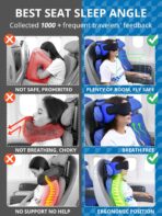 Travel Pillows for Airplanes, Airplane Pillow for Long Flight, Airplane Head Strap with Eye Mask for Sleep, Travel Neck Pillow for Car Road Trip, 360° Support Headrest, Stop Bobblehead, Black - Image 3