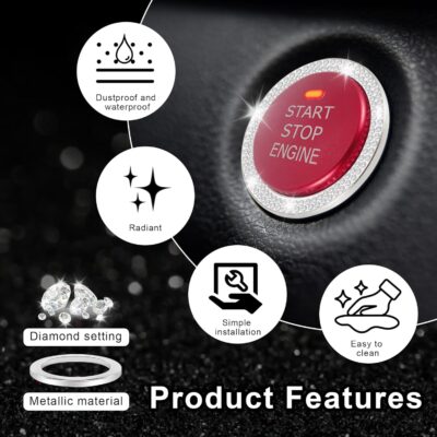 LivTee 2 PCS Crystal Double Rhinestone Car Engine Start Stop Decoration Ring, Bling Car Interior Accessories for Women, Push to Start Button Cover Sticker, Automotive Decals, White - Image 5