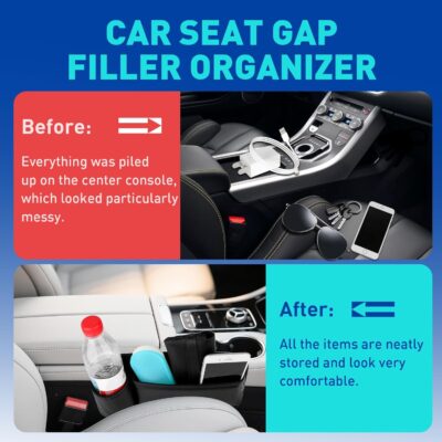 Car Seat Gap Filler Organizer, Universal PU Leather Car Seat Organizer with Cup Holder, Seat Gap Filler Storage Bag for Glasses, Phones, Keys, Cards and Small Items - Image 2