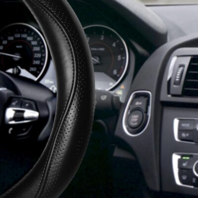 HAOKAY Top Grade Black Genuine Leather Steering Wheel Cover Men Women, Luxury Steering Wheel Cover for Cars, SUVS and Trucks，Universal 14.5-15 inch - Image 3