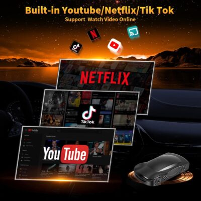 4-in-1 Carplay Ai Box,Wireless CarPlay & Android Auto Adapter,Compatible with N-etflix/YouTube/TIK Tok/Screen Mirror Link/TF Card,Suitable for Cars Equipped with OEM Wired CarPlay,Plug & Play - Image 3