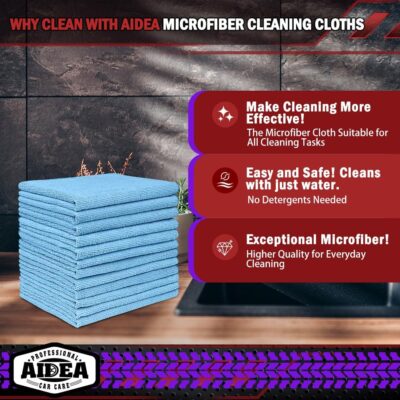 AIDEA Microfiber Cleaning Cloth Blue,150PK, Shop Rags, Microfiber Towels for Cars, Dusting Cloth Lint Free Rags, Absorbent Towels for SUVs, House, Kitchen, Mechanic, Workshops, 12"×12" - Image 2