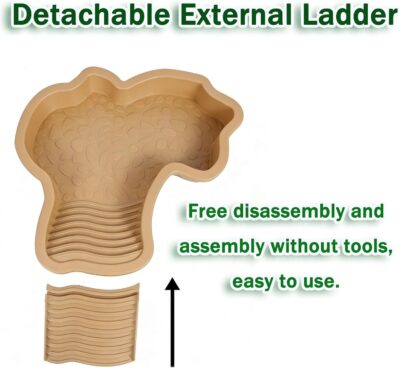 Reptile Swimming Pool 2-in-1 Turtle Bathtub Balcony Climbing Pet Water Basin with External Ramp and Ladder, Suitable for Geckos Snakes Turtles Chameleons Lizards Climbing and Shower (Brown Yellow) - Image 6