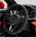 Bling Car Steering Wheel Cover, 15 Inch Sparkly Rhinestone Soft Leather Steering Wheel Protector, Non-Slip Universal Auto Elastic Steering Wheel Covers for Women Girls (Black)