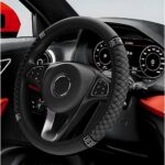 Bling Car Steering Wheel Cover, 15 Inch Sparkly Rhinestone Soft Leather Steering Wheel Protector, Non-Slip Universal Auto Elastic Steering Wheel Covers for Women Girls (Black)