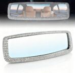 Bling Rhinestone Rearview Mirror, Car Interior Clip-on Rear View Accessories Decorations Panoramic Rear View Mirror with Bling Rhinestones Crystal Diamonds Edge for SUV, Truck