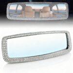 Bling Rhinestone Rearview Mirror, Car Interior Clip-on Rear View Accessories Decorations Panoramic Rear View Mirror with Bling Rhinestones Crystal Diamonds Edge for SUV, Truck