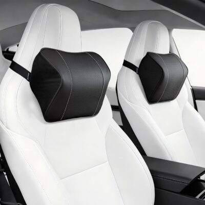 Quintor Genuine Leather Car Neck Pillow,Memory Foam Headrest Cushion, Ergonomic Cervical Support for Tesla Model 3/Y/X, Lexus, BMW- Breathable & All-Season Soft (2 PC) - Image 7