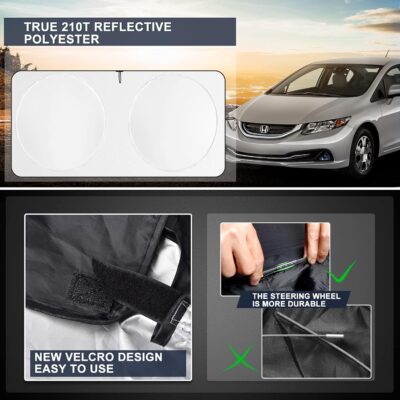 INSAUTO Windshield Sun Shades Compatible with Honda Civic Accord, Front Window Sunshade for Windshield Cover Foldable Sun Visor Protector 210T Reflective Cool Car Accessories (61" X 34.6") - Image 8