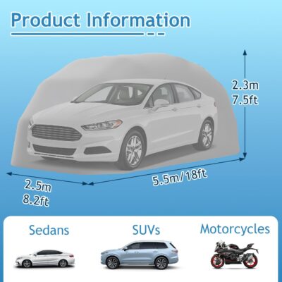 Heavy Duty Carport, Semi-Automatic Retractable Garage, Stainless Steel Folding Car Port, Portable Outdoor Car Tent, for Parking Lot, Yard, Garden, Grey, All Weather Proof, 5.5 * 2.5 * 2.3m - Image 6