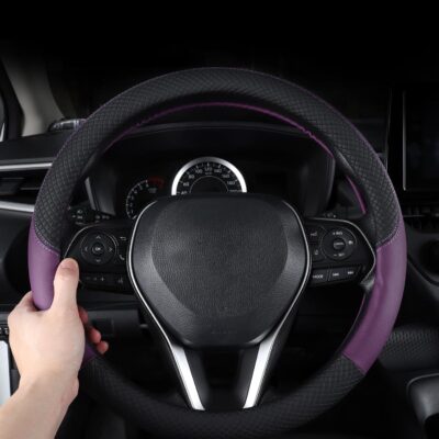 Automotive Steering Wheel Cover Leather Anti Slip Wrap 15",Purple - Image 3