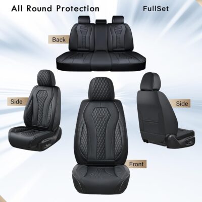Coverado Seat Covers, Car Seat Covers Full Set, Black Car Seat Cover, Car Seat Covers Front Seats Back Seat Cover, Waterproof Car Seat Cushion, Leather Seat Covers Seat Protector Fit for Most Cars - Image 8