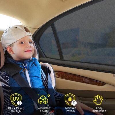 Car Window Shades for Baby, 2 Pack Car Sun Shade for Baby Kids Adults Pet, Large Size Mesh Covers Rear Side Sun Shades for SUV MPV Block UV Rays & Privacy Protection(42"x23") - Image 2
