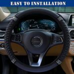 Soft Leather Car Steering Wheel Cover, Universal 15 Inch Colorful Rhinestones Anti-Slip Elastic Steering Wheel Covers for Most Cars, Sparkly Crystal Diamond for Women Girls (Black) - Image 6