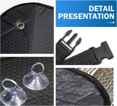 Shakas Car Windshield Sun Shade, Thickened Bubble Heat-insulation Cooling Board, Foldable Interior Anti-aging Protection Sunproof Cover, for Cars Suction Cup installation Privacy Cover (Silver) - Image 3