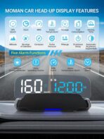 Head Up Display for Cars HOBS, Moman OBD2 Gauge Car HUD Digital GPS Speedometer with Projection Reflector Hudway Drive KM/H MPH Multiple Alarms for Most Cars with OBDII/EUOB After 2008 - Image 2