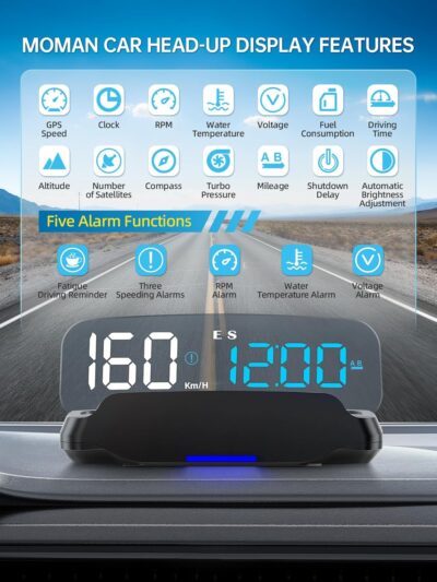 Head Up Display for Cars HOBS, Moman OBD2 Gauge Car HUD Digital GPS Speedometer with Projection Reflector Hudway Drive KM/H MPH Multiple Alarms for Most Cars with OBDII/EUOB After 2008 - Image 2
