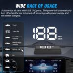 W2 Heads Up Display for Cars,Speedometer with Overspeed Alarm,Automatic Brightness Adjustment,Triple Over-Speed Alarm,LED Large Font,Built in Sun Visor,Plug & Play USB HUD Fit for All Vehicles(White) - Image 6