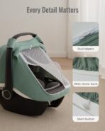 Blissful Diary Baby Car Seat Cover, Extra Large Mesh Window, Breathable Muslin Cotton, Infant Windproof Canopy, Must-Have Baby Gift - Roman Green - Image 7