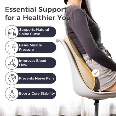 Coverado Lumbar Support Pillow for Car, Ergonomic Memory Foam Back Pillow for Office Chair, Back Cushion for Back Pain Relief, PU Leather Car Lumbar Support for Driving Seat - Beige - Image 3