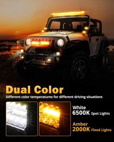 Auxbeam 6 Modes Amber White Series 4 Inch 120W Strobe LED Pod Lights Dual Color Auxiliary Offroad Light Bar Spot Flood Combo Flashing Fog Lights A-Pillar Bumper Grille Mount, Pair - Image 5