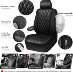 CAR PASS 5 Seats Piping Luxury Faux Leather Seat Covers Full Set, Anti-Slip Waterproof Seat Covers Compatible with Front Armrests, Universal Fit for Suvs,Vans,Trucks,Airbag Compatible, Pure Black - Image 4