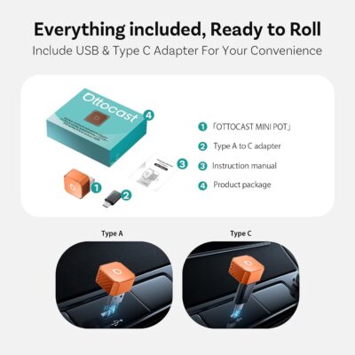 OTTOCAST Mini 3.0 (Pot) 2025 2-in-1 Wireless CarPlay/Android Auto Adapter, 5GHz WiFi, Auto Connect for 2016+ Cars - Image 8