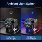 Syncwire Bluetooth 5.4 FM Transmitter Car Adapter 54W (PD 36W & 18W) [Stronger Dual Mics] [Light Switch] [HiFi Bass Sound] [Fast Charging] Wireless Radio Receiver Hands-Free Calling LED Display - Image 5