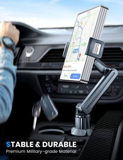 eSamcore Tablet Holder for Car, for iPad Stand Cup Holder Car Mount with 1.57" Depth Large Clamp 15" Height Adjustable Tab Mount Holder for 6"-12.9" Cell Phone iPhone Travel iPad Accessories - Image 2
