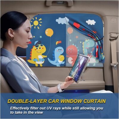 Car Window Shades, Magnetic Double Layer Window Screen for Baby Protection, UV Protection Privacy Blackout/Half Shade Car Window Covers, Auto Sun Shade Curtains Accessories (Blue) - Image 4