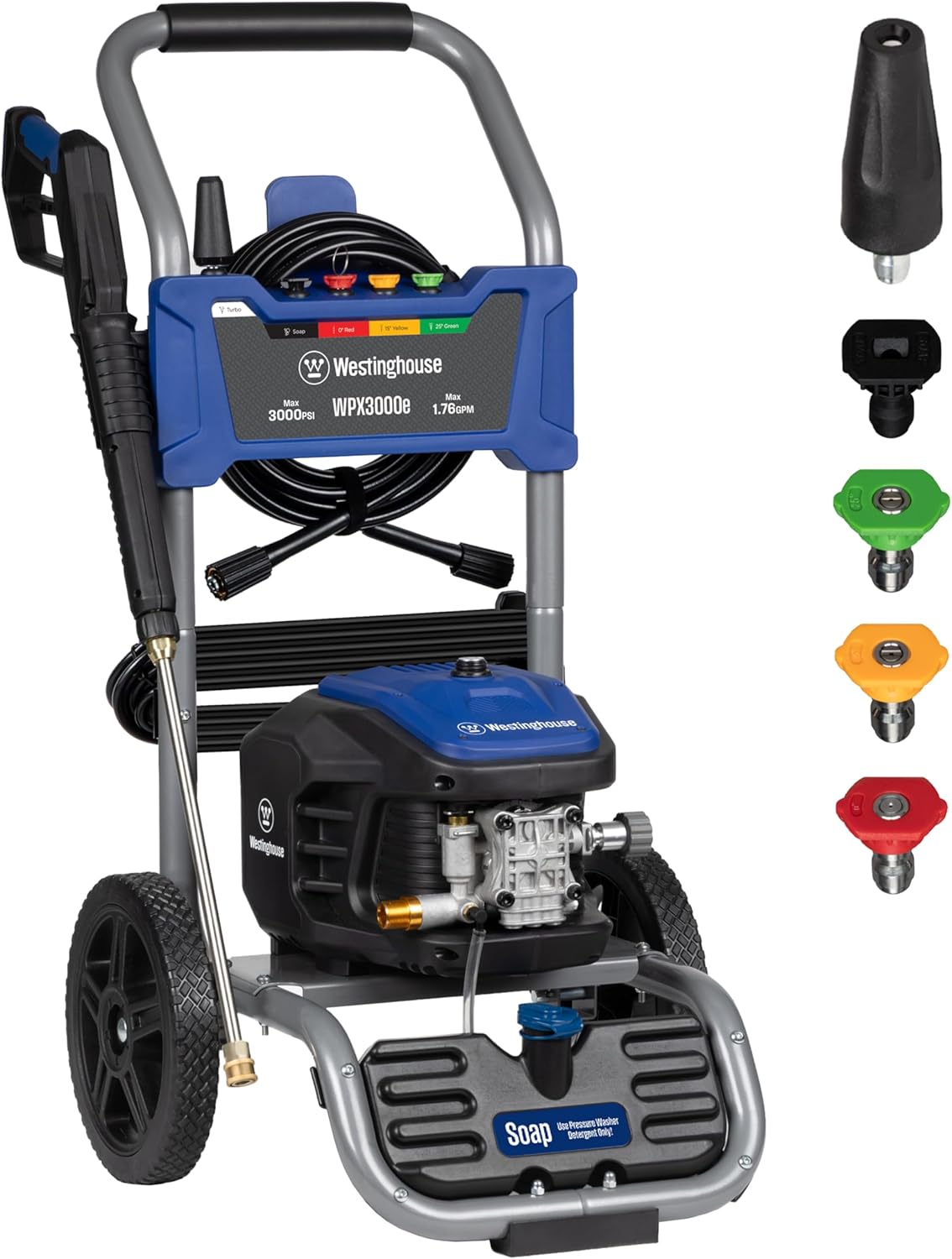 71FfhuZVoL._AC_SL1500_.jpg Westinghouse WPX3000e Electric Pressure Washer, 3000 Max PSI and 1.76 Max GPM, Induction Motor, Onboard Soap Tank, Spray Gun and Wand, 5 Nozzle Set, for Cars/Fences/Driveways/Homes/Patios/Furniture - Image 1