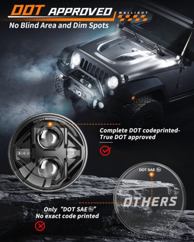 7 Inch LED Headlights DOT Approved Anti-glare 1000% Brightness H6024 LED Headlights Plug&Play, Compatible with Wrangler JK JKU TJ LJ Z-beam Cut-Off Line, 2PCS - Image 4