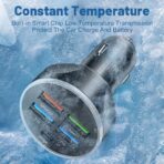 5-in-1 Multi-Port USB C Car Phone Charger with Voltage Display, 250W Super Fast Charge Cigarette Lighter USB Charger for iPhone/Android/Samsung/iPad Pro and More (Black) - Image 4