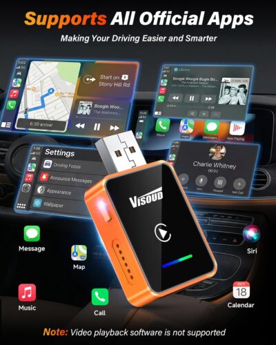 2026 Wireless CarPlay & Android Auto Adapter, One-Click Switch, 3s Auto Reconnect, A9 Chip, Bluetooth 6.0, 5.8GHz WiFi, Plug & Play, with USB-C & Right-Angle Cables - Image 4