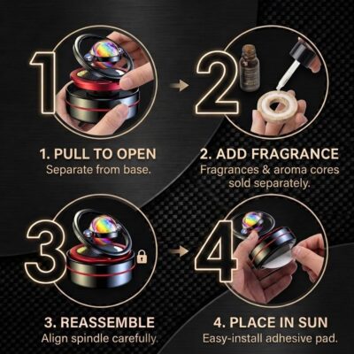 Solar Dashboard Spinner, Sun Powered Kinetic Car Decoration Diffuser, Space Theme Automotive Accessories, Spring Birthday Gift Exchange, Fragrance & Aroma Cores Sold Separately (Solarium Black) - Image 8