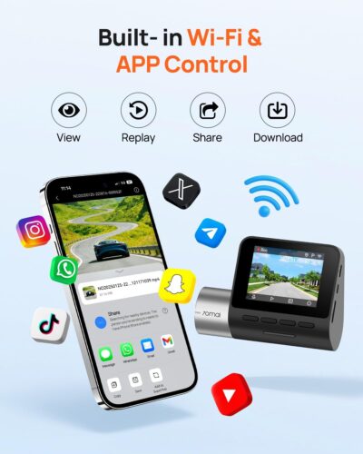 70mai 2.7K Dash Cam Front and Rear A500S, Dual Dash Camera for Cars, Dashcam with APP, Sony IMX335, ADAS, Built-in WiFi GPS, 2'' IPS Screen, WDR, Night Vision, 24/7 Parking Mode, Loop Recording - Image 9