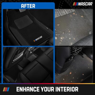 NASCAR Car Floor Mats, Carpet & Black Leather Design Car Mats, Universal-Fit All-Weather Car Floor Mats with Built-in Heel Pad & Anti-Slip Backing, Durable Odorless Automotive Interior Accessories - Image 6