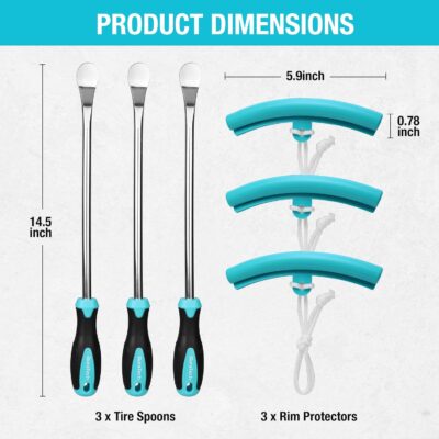 DURATECH 14.5" Steel Tire Spoons Tool Set, 24-Piece Tire Bar Removal Set with Rim Protectors, Valve Core Tools and Storage Bag, Tire Changing Iron Tool Kit for Motorcycle, Bicycle, ATV and Lawn Mower - Image 2